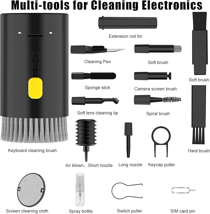 VICHYIE 20 in 1 Multifunctional Cleaner Kit for Electronic Devices (Black) | Keyboard Cleaning Brush, Headphones Cleaner Kit for AirPods, Multi-Tool for Cleaning Laptop, Earbuds, Camera, Cellphones - Image 7