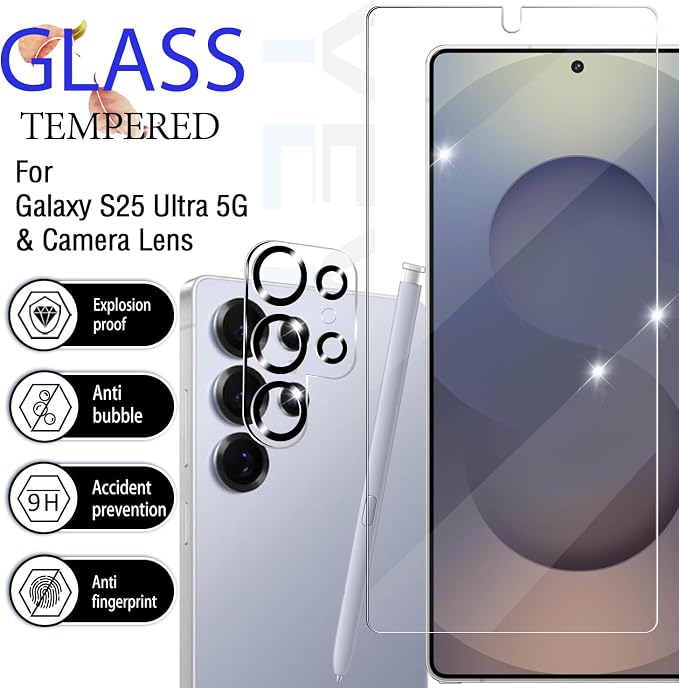 Galaxy S25 Ultra Tempered Glass Screen & Lens Protector 2+2 Pack HD Clear | [Ultrasonic Fingerprint Unlock] [Case Friendly] [Bubble-Free] - Image 2