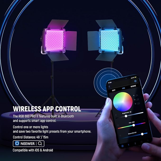 NEEWER Upgraded RGB LED Studio Video Light with Tripod Stand, App Control 50W 7000Lx CRI97+ 3200-5600K Dimmable Panel Key Lighting Kit for Game Streaming YouTube Recording Photography, RGB660 PRO II | App Control, 50W 7000Lx CRI97+ 3200-5600K Dimmable,... - Image 4