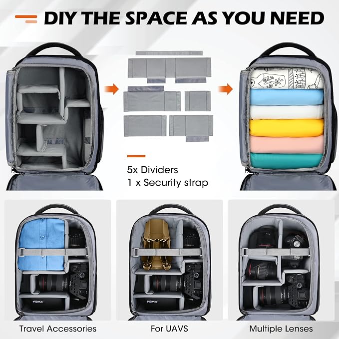 SDYSM Camera Bag Backpack Professional for DSLR SLR Mirrorless Camera | 14 Inch Waterproof Camera Laptop Backpack with Rain Cover Anti Theft Travel Case Large Capacity Photography Backpack, Grey - Image 5