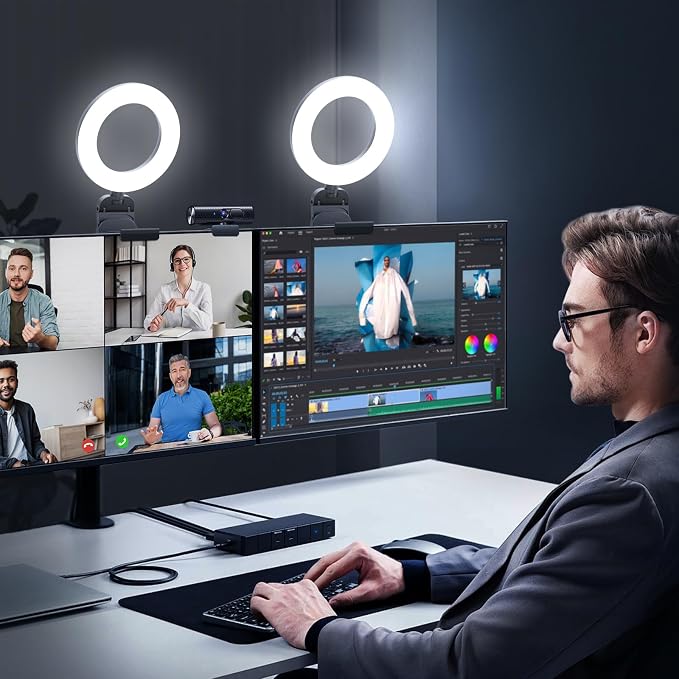 2Packs-Ring Light for Computer Laptop,Video Conference Lighting kit for Zoom Meetings,5" Small Led Selfie Light Portable DeskLight with Stand,Cell Phone Holder Desktop Lighting for Skype Call Black - Image 2