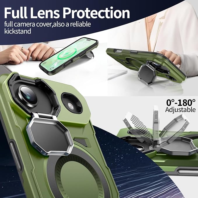 Camera Stand Case for iPhone 17 Air, [Compatible with MagSafe] [Lens Cover] 2025 Version Military Grade Protective Soft Case for iPhone 17 Air 6.5 inch Men Women, Green - Image 3