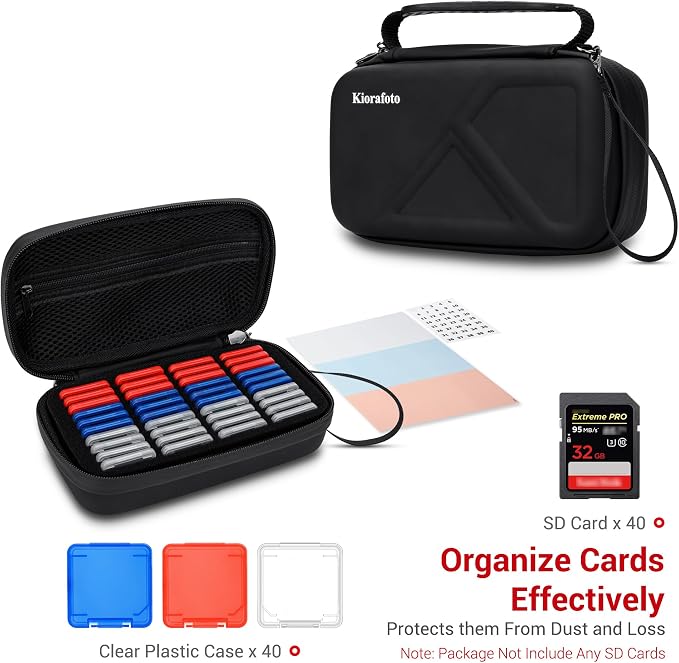 EVA PU SD Card Case with 40 PCS Individual Plastic Memory Card Holder for 40 SD SDXC SDHC Cards,Dual Protect Water-Resistant Anti-Shock SD Card Carrying Case Organizer with Handle & Labels - Image 2