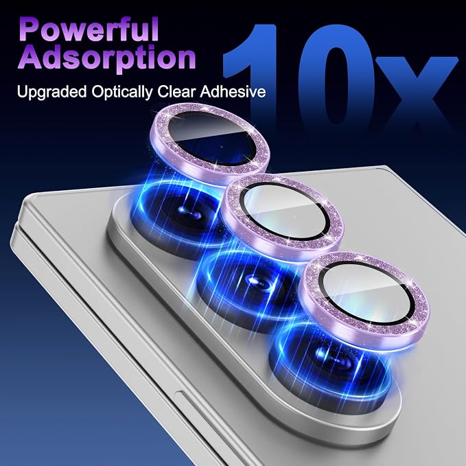 Meshine for Samsung Galaxy Z Fold 8 Ultra Camera Lens Protector,Scratch Proof,Strong Adsorption,9H Hardness with Metal Ring Camera Cover,Case Friendly,Accessories Lens Protector,Glitter Purple - Image 5