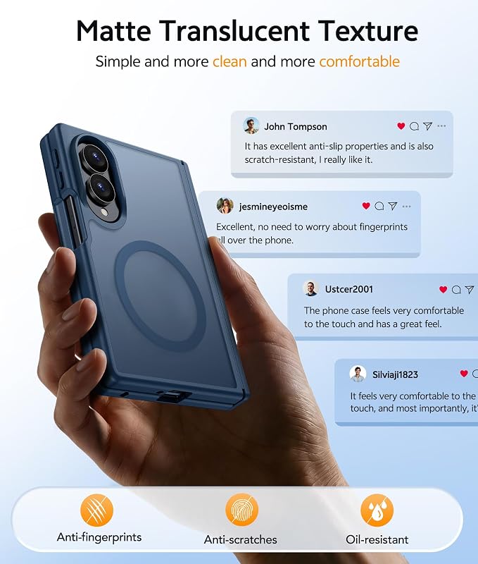 FNTCASE for Samsung Galaxy Z Fold 8 Case, Fit for Magsafe, Hinge Protection | Screen Protector, Translucent Matte Magnetic Back, 18FT Military Grade Drop Proof, Protective Phone Cover, Blue - Image 6