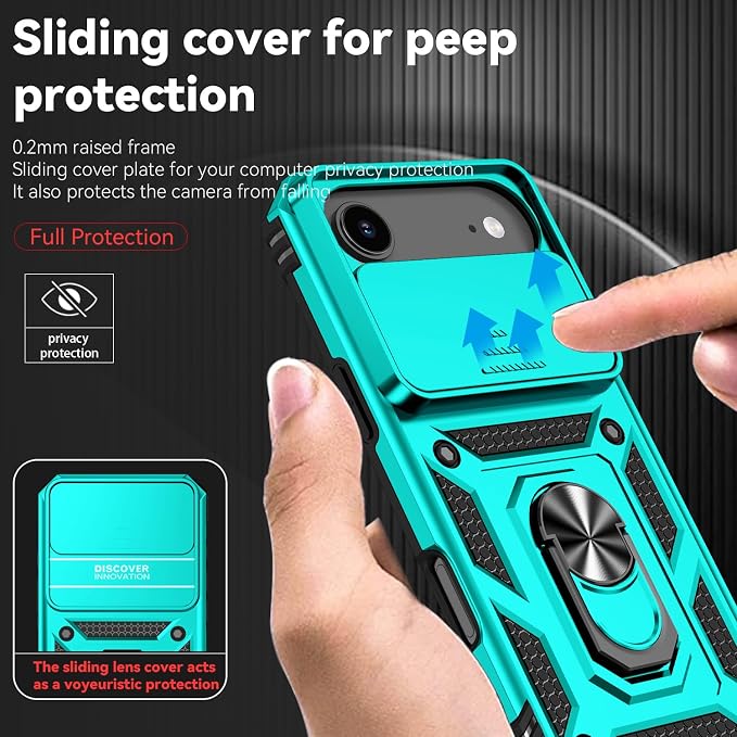 SunStory Phone Case for iPhone Air Case with HD Screen Protector & Slide Camera Cover & Rotated Ring Kickstand, [Military-Grade] Phone Case for iPhone 17 Air, Teal - Image 3