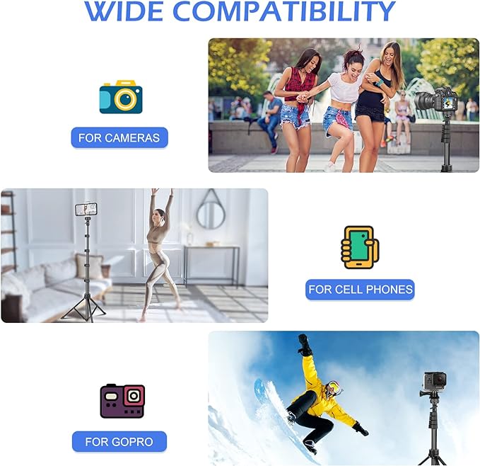 Sensyne 67" Phone-Tripod, Extendable Cell Phone Tripod Stand & Selfie Stick with Wireless Remote and Phone Holder, Compatible with iPhone Android Phone, Camera - Image 3