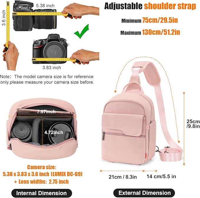 Cwatcun Large Canvas Sling Bag, Crossbody Chest Bag with Tripod Holder | Fits 1body +2lenses +9.7" iPad +6.7"phone.Waterresistant canvas with rain cover, tripod holder, adj strap 29.5-51.2". - Image 5