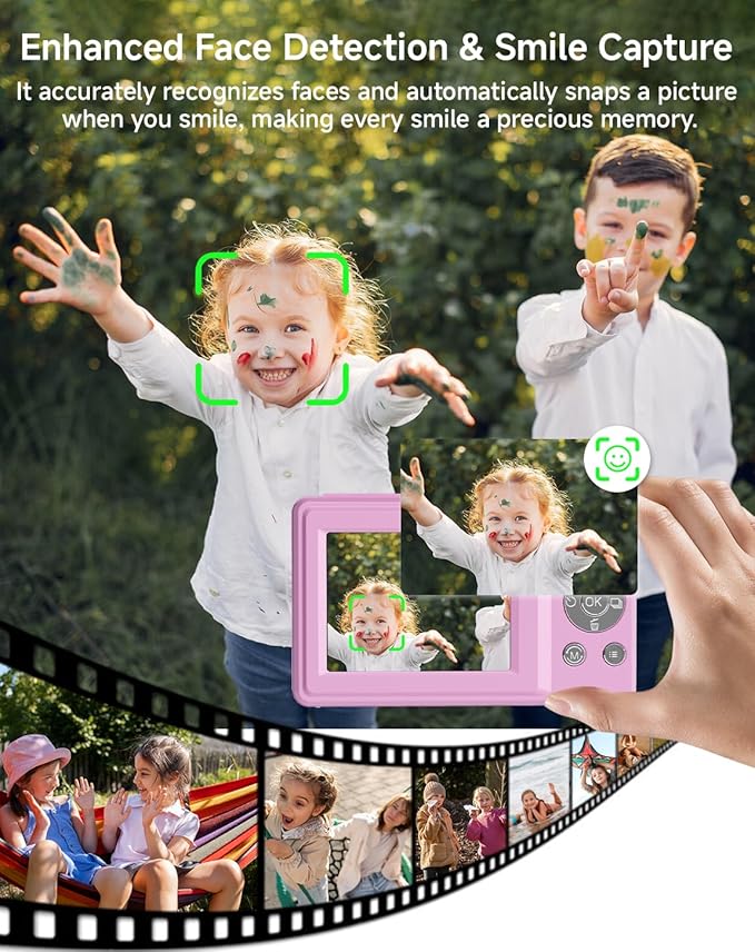 Digital Camera, FHD 1080P 44MP Point and Shoot Digital Camera with Face Detect, Smile Capture, 16X Zoom, 20 Filters, Anti Shake, 32GB SD Card Purple Compact Vintage Camera for Kids Boys Girls Teens - Image 3