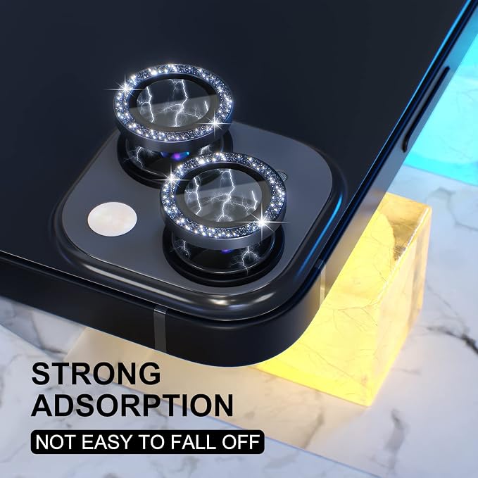 Choiche for iPhone 14/14 Plus Camera Lens Protector Bling, Glitter-Black | Ultra HD, 9H Tempered Glass Camera Cover Screen Protector Metal Individual Ring Decoration Accessories, 2-Lens, 6.1/6.7-inch - Image 6