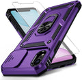 for iPhone XR Case with Camera Lens Cover, HD Screen Protector, 10 FT Military Grade Drop Protection, Magnetic Ring Holder Kickstand Protective Phone Case, Deep Purple by Weycolor