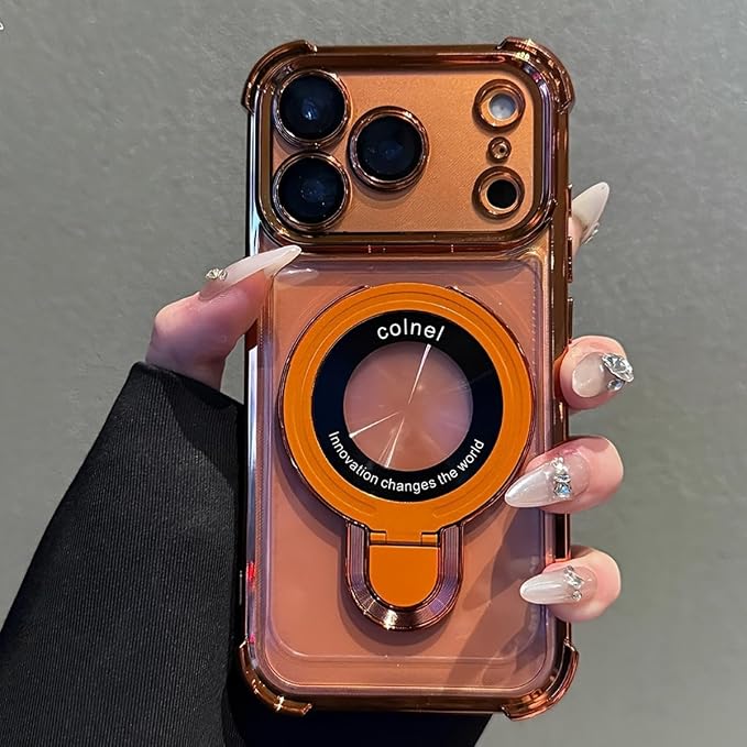 for iPhone 17 Pro Max Clear Case with Magnetic Ring Stand, [Compatible with MagSafe] Shockproof Kickstand Plating Soft Case Camera Lens Protector Girls Woman Cover for 17 Pro Max 6.9", Orange - Image 7