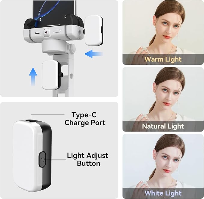 2026 Upgrade Auto Face Tracking Selfie Stick Tripod for iPhone with Light 360 °that Follows Your Movement 70.9" Phone Tripod Stand with Remote for Content Creator Vlog Live Stream Video Recording - Image 8
