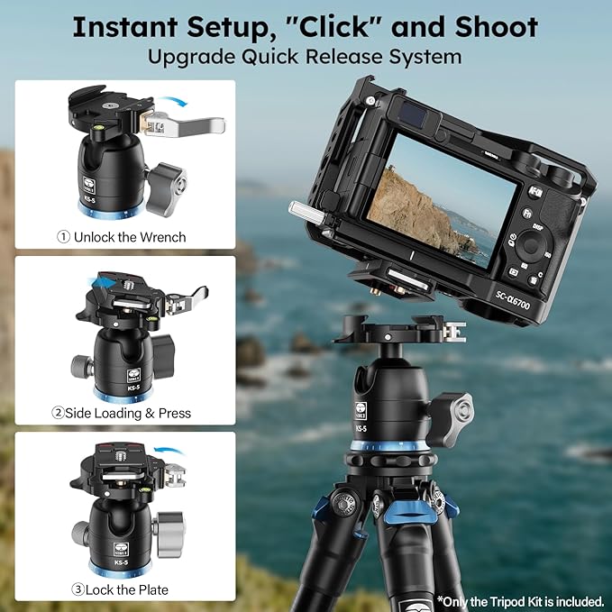 SIRUI AM-203+KS-5 Mini Tabletop Tripod, 360° Ball Head, Quick Release | 33LB Load, 16.7" Height, Panoramic Ball Head, DSLR, Mirrorless Camera, Desktop, Travel, Low Angle Photography - Image 2