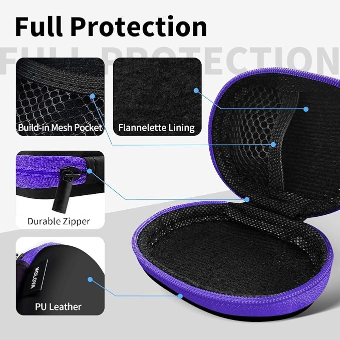 1 Pack Oval Earbud Case Storage Bag with Carabiner, Purple | Portable EVA Carrying Case, For Wired/Wireless Headphones, SD Card Storage, Camera Chip - Image 5