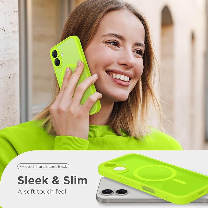 CAPRARO for iPhone 16 Case, Compatible with MagSafe Fluorescent Green | Upgraded [Full Camera Protection] Protective Translucent Matte Women Girl Magnetic Phone Case Cover, Fluorescent Green - Image 7