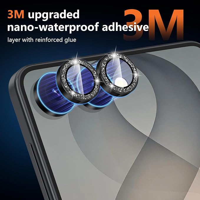 for Samsung Galaxy Z Flip 8 Camera Lens Protector, Individual Metal Ring Tempered Glass Lens Cover, [Strong Adsorption] Scratch Resistant Ultra-Thin HD Clear Lens Cover, 1 Set-Black Sparkly - Image 4