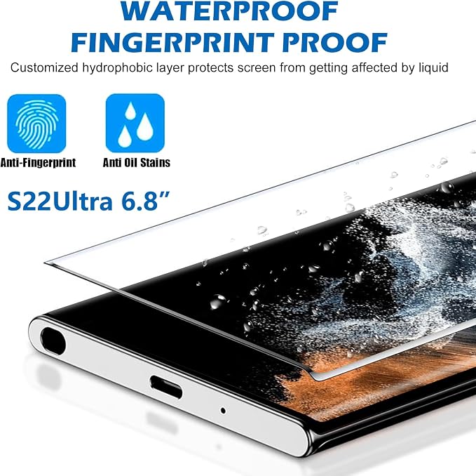 Samcorn 3 Pack Galaxy S22 Ultra Screen Protector, HD Clear Tempered Glass, Fingerprint Unlock, 3D Curved, Scratch Resistant, No Bubble for Samsung Galaxy S22 Ultra 5G Glass Screen Protector - Image 5