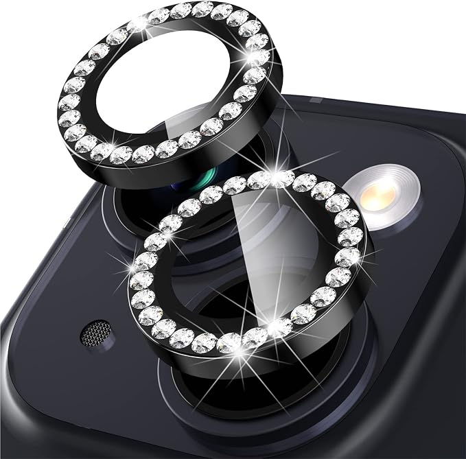 Suoman for iPhone 14 6.1 inch / 14 Plus 6.7 inch Camera Lens Protector, 9H Tempered Glass Film, [Does not Affect Night Shots] Metal Frosted Diamonds Independent Protective Cover- Diamond Black by Suoman