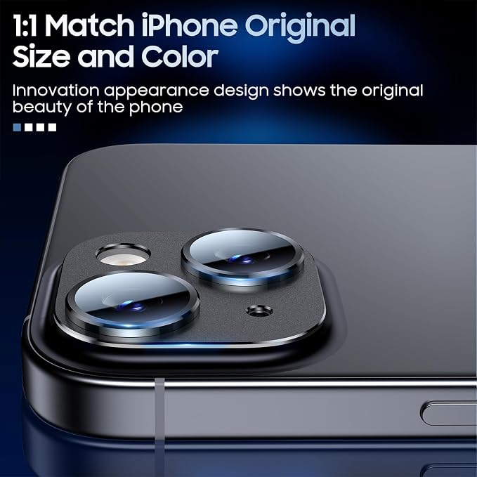 Uyiton for iPhone 15/iPhone 15 Plus Camera Lens Protector | Not Easy to Break, Strong Adsorption, Case-Friendly, Metal 9H Sapphire Glass Rear Camera Screen Cover, Black - Image 5