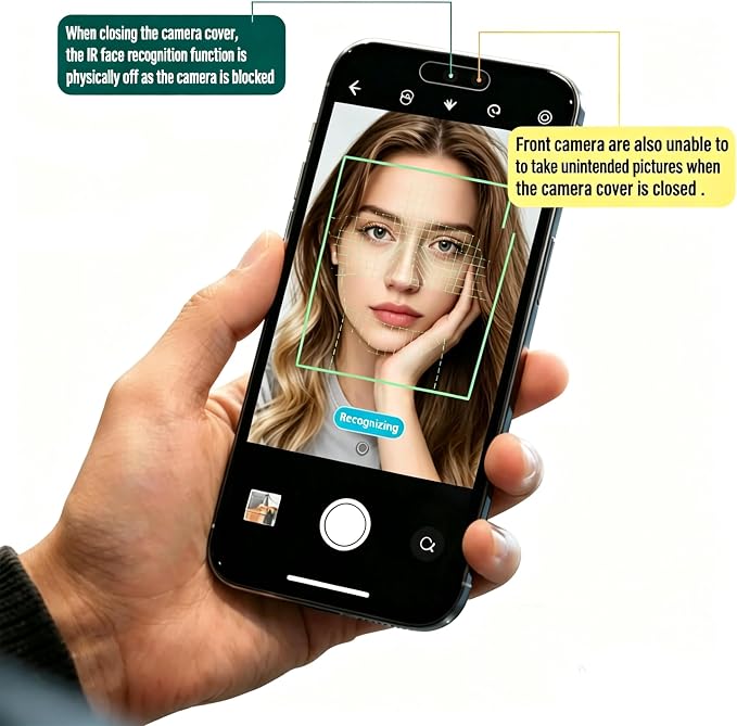 3 Pack Ultra Thin Front Camera Privacy Cover for iPhone | For iPhone 14/15/16/17 Pro Pro Max, thin clear adhesive slider, full Face ID access, anti-spy anti-scratch, 2 Black 1 Silver - Image 3
