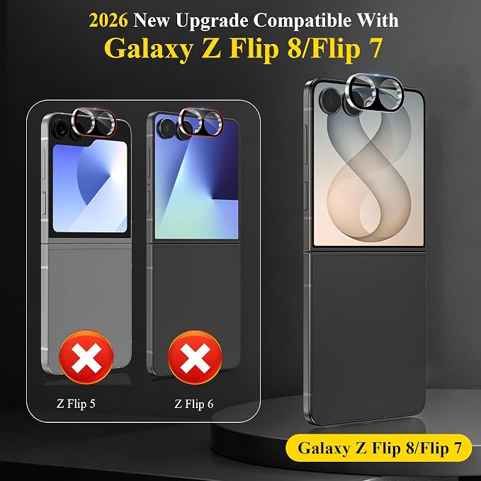 4 Pack Camera Lens Protector Compatible with Samsung Galaxy Z Flip 8/Flip 7 | 9H Tempered Glass Camera Lens Cover Decoration, Case Friendly, High Definition, Scratch-Resistant - Image 2