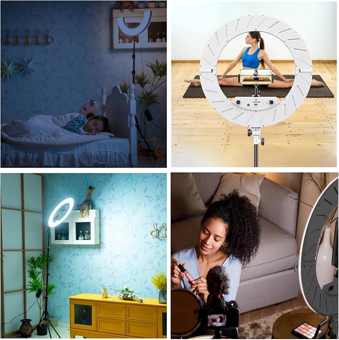Ring Light Kit:18"/45cm Outer 55W6700k Dimmable LED Light, Tripod Stand, Remote Controller,Box for Camera,Smartphone,YouTube,TikTok,Self-Portrait Shooting,CRI95,White - Image 6