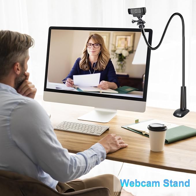 Webcam Stand for Desk, Flexible Gooseneck Webcam Mount Holder Arm with Phone Holder, Web Cam Stand Computer Camera Desk Mount for Logitech C922 C930e C920S C920 C615 C960 C920x BRIO 4K NexiGo N60 - Image 2