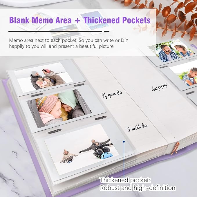 Veicevol 180 Pockets Photo Album for Fujifilm Instax Mini Camera, Purple | Photo Album with Writing Space for Polaroid, Leather Cover, Secure Storage, Capture Every Story, Collect Precious Moments - Image 5
