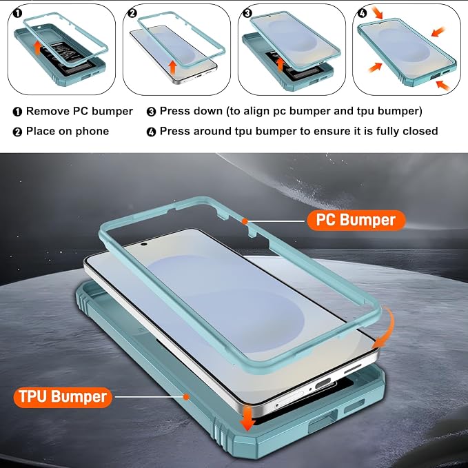 Gritup Fit for Samsung Galaxy S25 Edge Case with Slide Camera Cover | 2 Pcs Screen Protector, Build in 360° Rotating Ring Kickstand, Military Grade Protective Phone Case, Green - Image 4