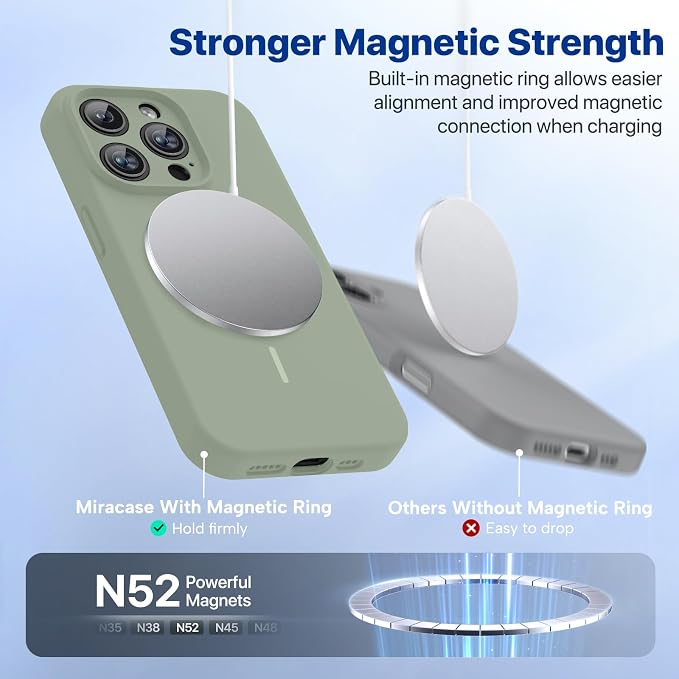 miracase Magnetic for iPhone 15 Pro Max Case, [Soft Anti-Scratch Microfiber Lining], Compatible with MagSafe, Liquid Silicone Case Shockproof Drop Protection Phone Case for 15 ProMax, Patina Green - Image 4