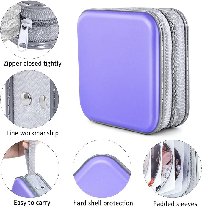 48‑Capacity Hard Plastic CD/DVD Binder for Car, Home & Travel | Zipper‑DVD Organizer, Scratch‑Resistant Sleeves Shield Discs From Dust & Damp; Stores Music, Video, Gaming & Blu‑ray Discs - Image 2