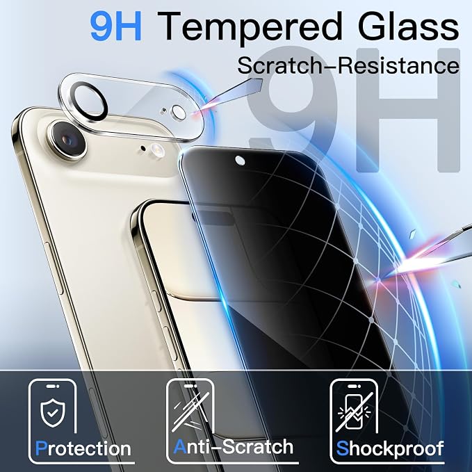 JETech Privacy Screen Protector for iPhone Air, 2+2 Pack | Anti-Spy Tempered Glass, with Camera Lens Protector, Easy Installation Tool - Image 5