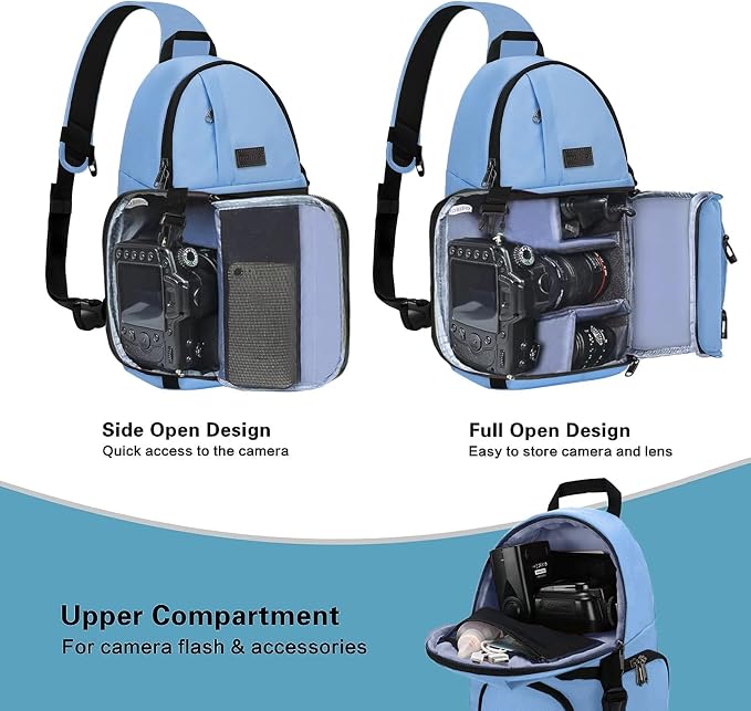 MOSISO Camera Sling Bag, DSLR/SLR/Mirrorless Camera Case Camera Backpack | Shockproof Photography Bag with Tripod Holder&Removable Modular Inserts Compatible with Canon/Nikon/Sony/Fuji, Cerulean Blue - Image 2