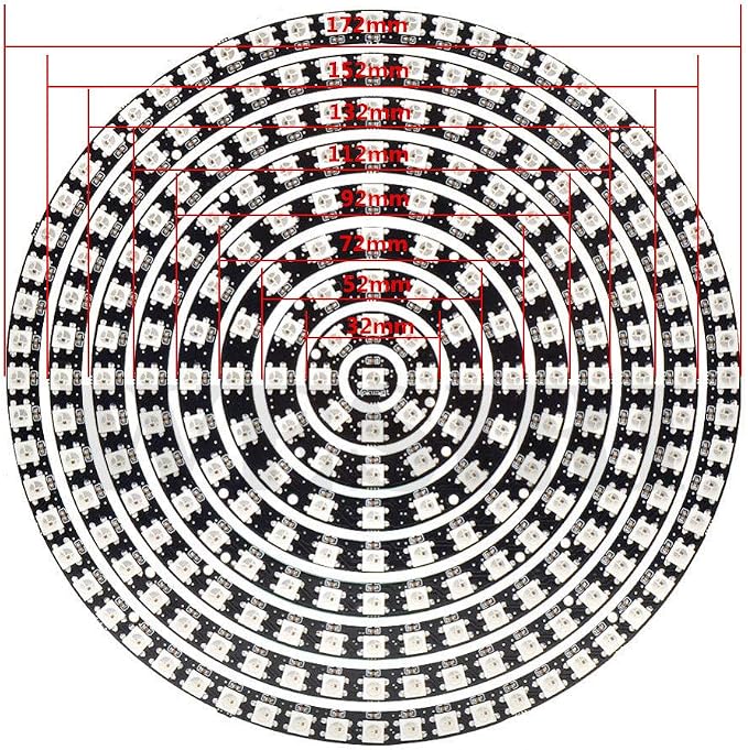 241 LEDs 9 Rings WS2812B 5050 RGB LED Ring Lamp Light Individually Addressable Full Dream Color DC5V with Mini Controller - Image 5