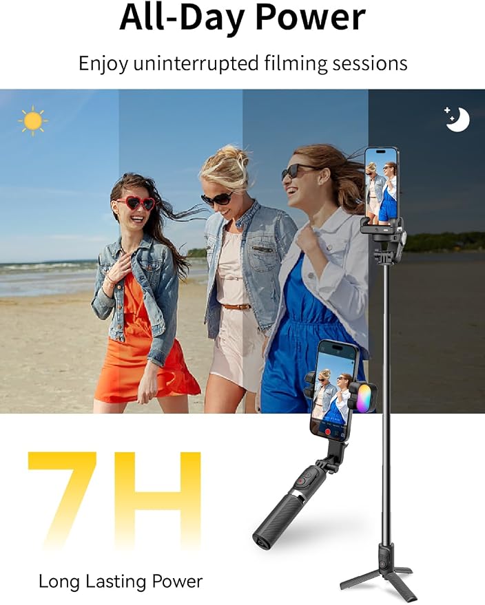 AOCHUAN Gimbal Stabilizer for iPhone Gimbal w/360° Rotation-M1 Pro Black | Auto Face Tracking and Wireless Remote for TIK Tok, YouTube, Vlog, 4 in 1 Gimbal Stabilizer Sefie Stick Tripod - Image 7