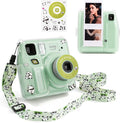 Fuji Mini SE Clear Case, Hard PC Protective Case for Instax Mini SE Instant Camera with Cute Cartoon Sticker & Adjustable Shoulder Strap - Green Lovely Panda by HIYQIN