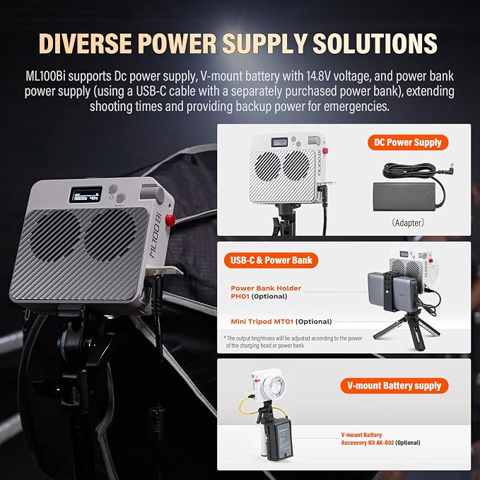 Godox ML100Bi 120W Portable LED Video Light 34300 Lux CRI 96+/TLCI 97+ | ML100 Bi Color COB LED Video Light 2800K-6500K 11 FX Effects for Filming Live Streaming Studio Photography - Image 7