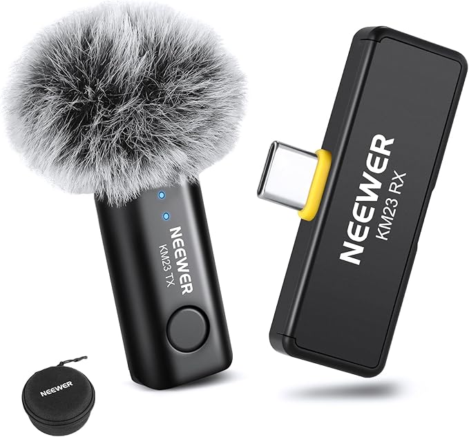 NEEWER Wireless Lavalier Microphone System for USB C, Compatible with iPhone 16 15 Samsung Android Phones, Noise Cancelling Mini Lav Omnidirectional Condenser Mic for Vlogging Live Streaming, KM23 by Neewer