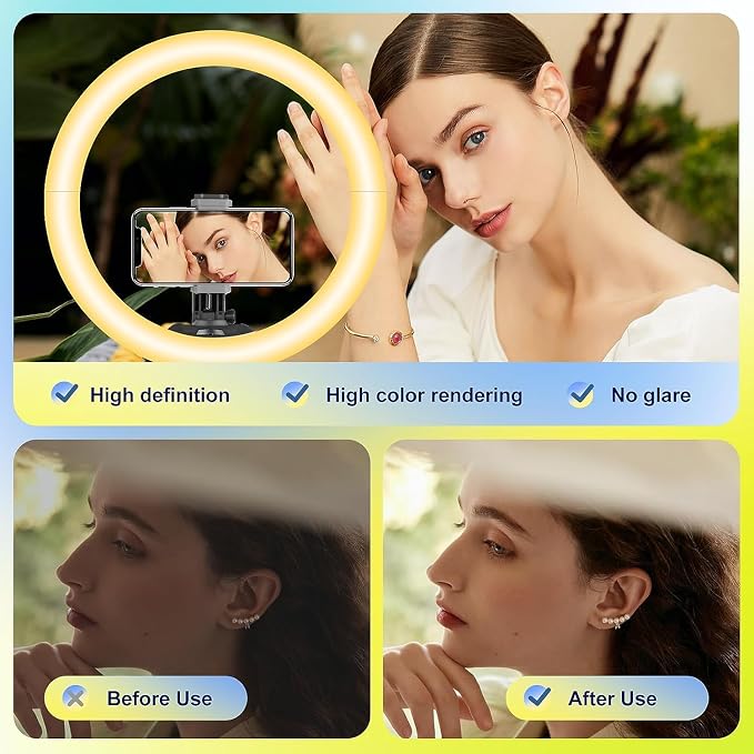 Aureday 14'' Selfie Ring Light with 62'' Tripod Stand and Phone Holder, Dimmable LED Phone Ringlight for Makeup/Video Recording/Photography, Circle Lighting for All Cell Phones&Lightweight Cameras - Image 2
