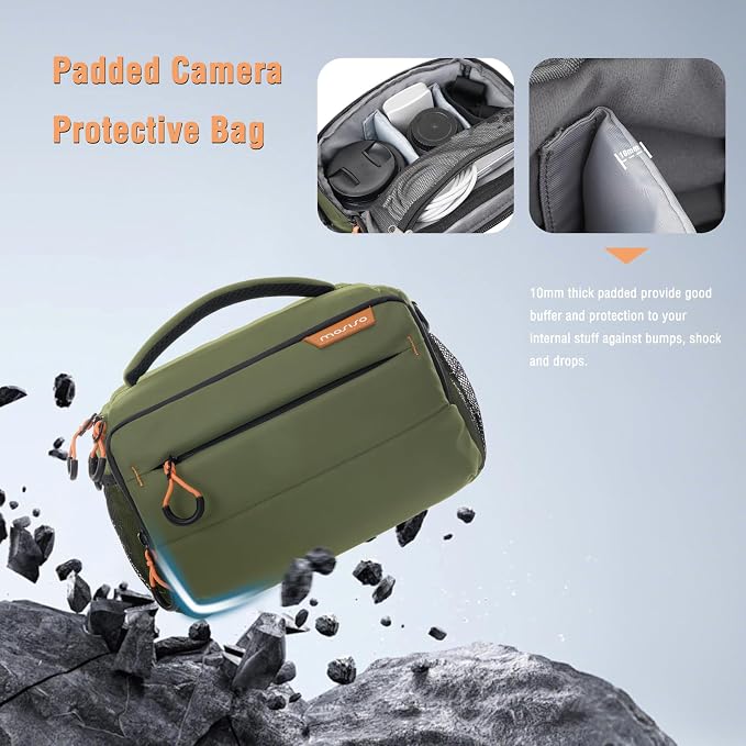 MOSISO Small Camera Bag for Photographers, Camera Shoulder Bags, Army Green | DSLR/SLR/Mirrorless Cameras,Waterproof Crossbody Padded Photography Bag with Rain Cover for Canon/Nikon/Sony - Image 4