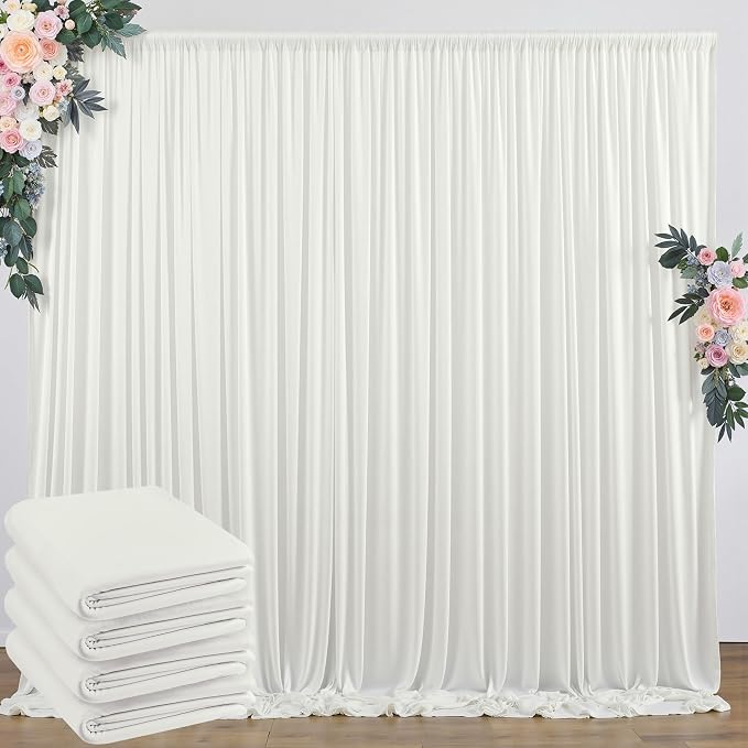 20 ft x 10 ft Wrinkle Free Ivory Backdrop Curtain for Wedding Parties, Polyester Ivory Photo Backdrop Drapes 4 Panels 5x10ft for Baby Shower Photoshoot Engagement Birthday Party Photography Background by Outpain