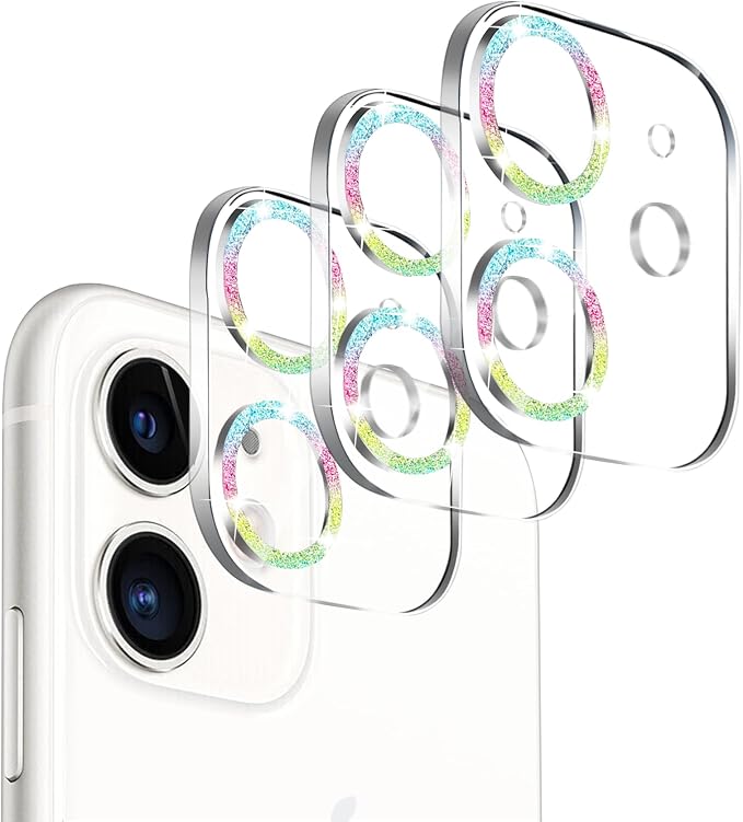 3 Pack Dengduoduo Camera Lens Protector for iPhone 11 & iPhone 12 Mini,Glitter Bling Sparkle Ultra HD, Tempered Glass, 9H Hardness, Anti-Scratch, Case Friendly, Easy to Install [No Affect on Night Shots] by Dengduoduo