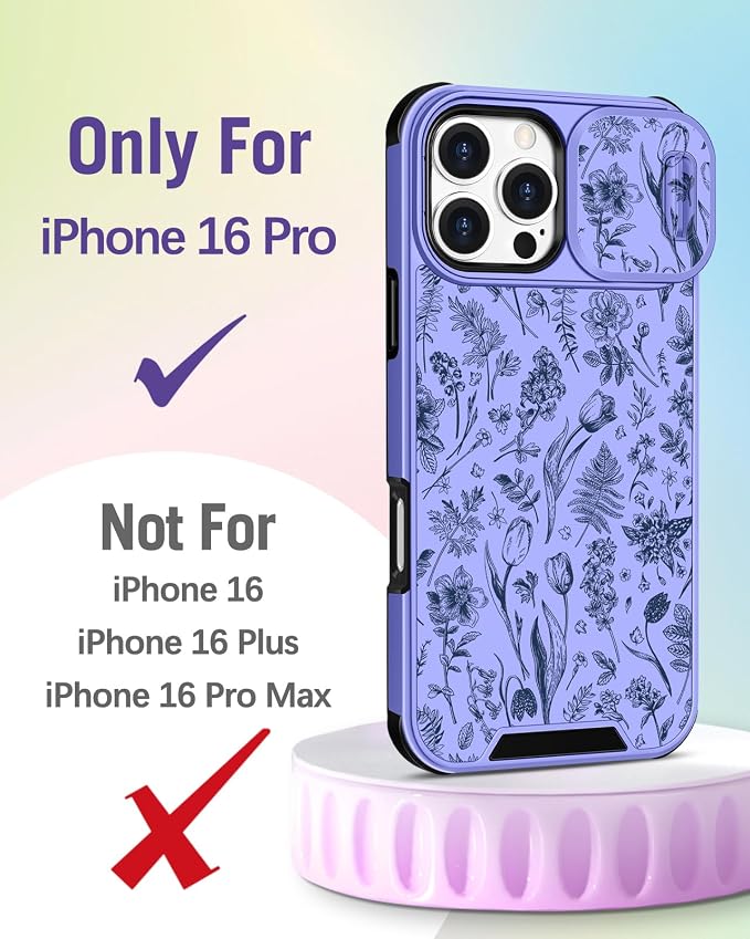 Buleens for iPhone 16 Pro Case 6.3 Inch - with Ring Stand & Camera Cover Aesthetic Cute Designed for Women Girls Teens Kawaii Flowers Floral Phone Case for iPhone 16 Pro Compatible with Magsafe - Image 2