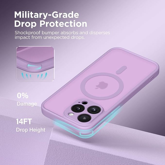 CAPRARO for iPhone 13 Pro Max Case, Compatible with MagSafe | Upgraded [Full Camera Protection] Shockproof Protective Slim Translucent Matte Magnetic Phone Case 6.7'', Elegant Purple - Image 5