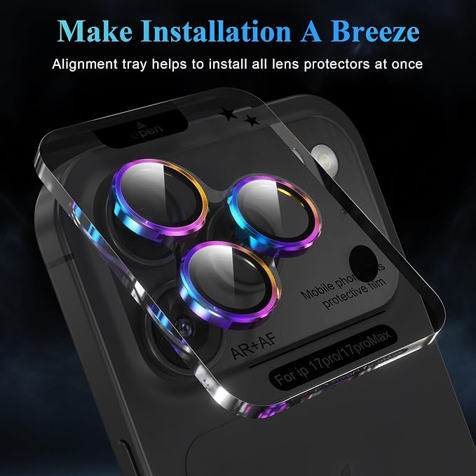 YWXTW Camera Lens Protector for iPhone 17 Pro/iPhone 17 Pro Max, [1 Step Installation Tray] Tempered Glass Screen Protector Metal Individual Camera Cover Accessories Case Friendly (Colorful) - Image 5