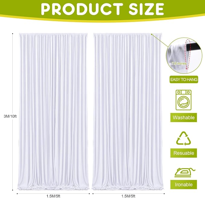 White Backdrop Curtain for Wedding Parties Backdrop Drapes 10x10FT | Wrinkle Free Polyester Curtain Backdrop White Draping Fabric for Backdrop Photoshoot Birthday Party Background,2 Panel 5x10FT - Image 2