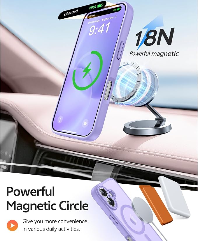 FNTCASE for iPhone 16 Case, Fit for Magsafe, Screen Protector, Light Purple | Full Camera Protection, Translucent Matte, 14FT Military Grade Drop Proof, Shockproof Protective Phone Cover - Image 3