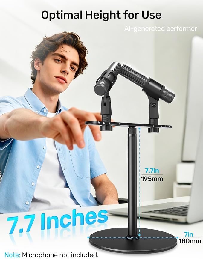 Stereo Array Spacing Mic Stand, Weighted Base & Adjustable Bar for XY/ORTF | Adjustable Positioning Bar with Ruled Markings, Stable Tabletop Mic Stand, Dual Mic Mount Holder for XY/ORTF Studio Recording - Image 3