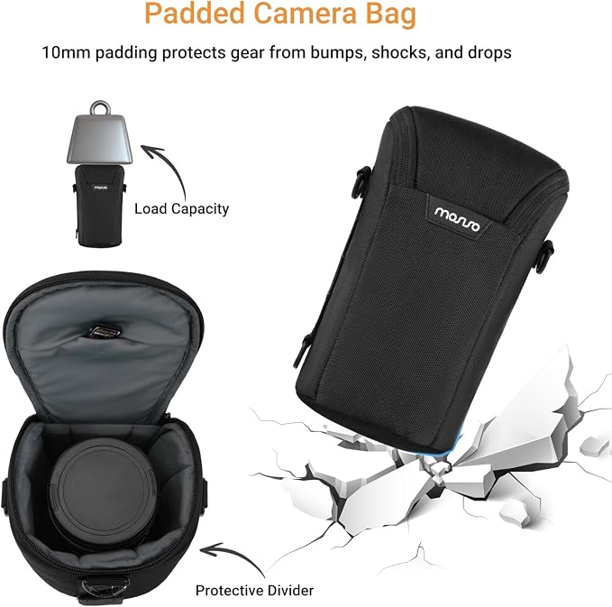 MOSISO Camera Bag, Camera Lens Pouch Case, Crossbody Shoulder Bag, Black | Top Access DSLR SLR Photography Bag, Shockproof Zipper Lens Protective Bag with Hook, Compatible with Canon/Nikon/Sony - Image 3